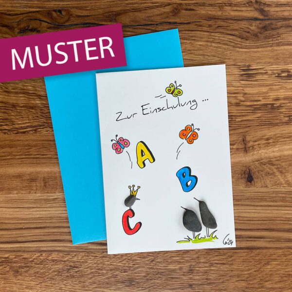 Kieselsteinkunst Klappkarte Einschulung
