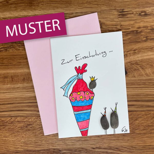 Kieselsteinkunst Klappkarte Einschulung