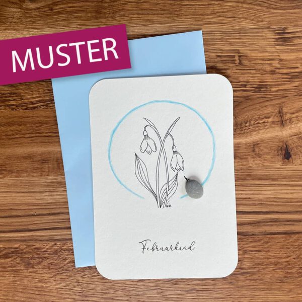 Kieselsteinkunst Postkarte Monatskinder Februar