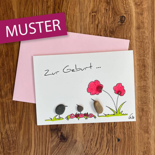 Kieselsteinkunst Klappkarte Geburt Mädchen