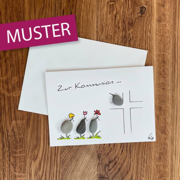 Kieselsteinkunst Klappkarte Kommunion