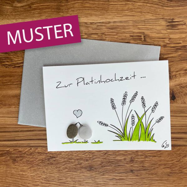 Kieselsteinkunst Klappkarte Platinhochzeit