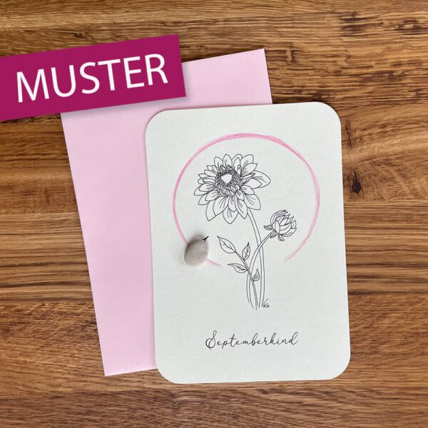 Kieselsteinkunst Postkarte Monatskinder September