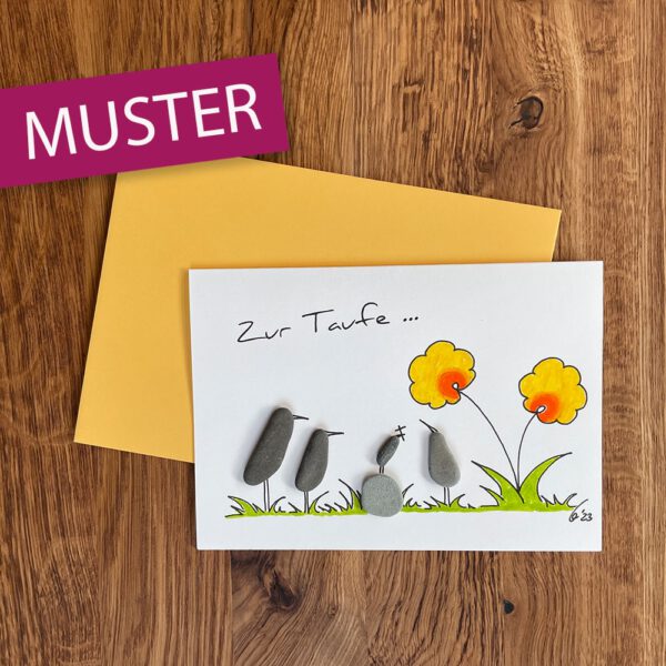 Kieselsteinkunst Klappkarte Taufe