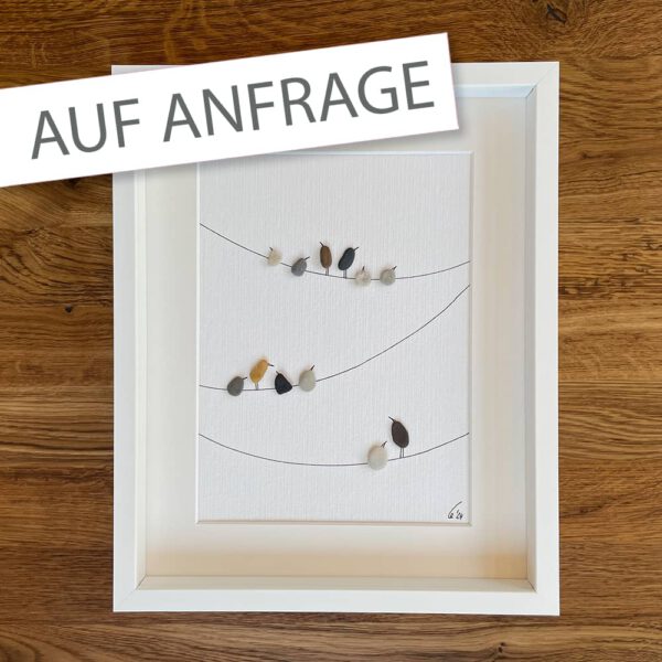 Kieselsteinkunst Bild Vögel auf Leinen