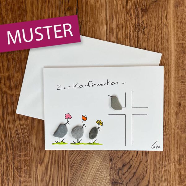 Kieselsteinkunst Klappkarte Konfirmation