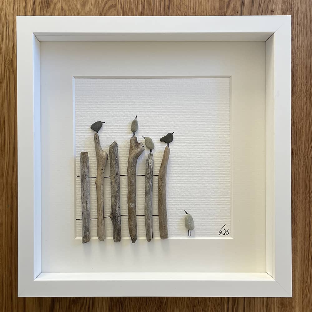 BILD UNIKAT Vögel auf Treibholzzaun