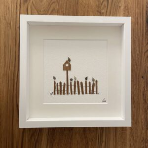 BILD UNIKAT Vögel auf Zaun mit Vogelhaus